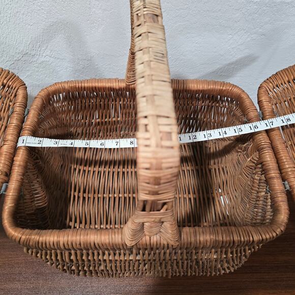 Wicker Woven Double Open Lid Picnic Handled Basket Travelling Camping Storage - Picture 12 of 13